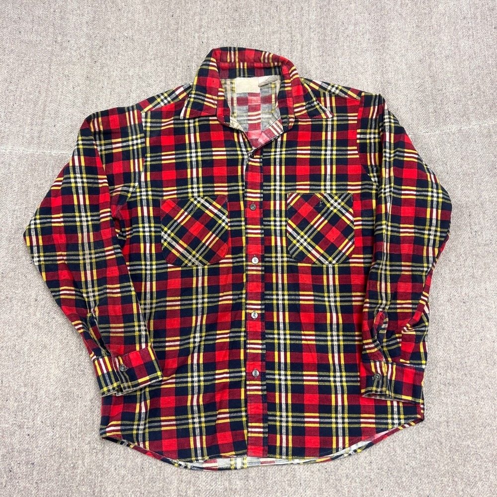 Vintage Champion Flannel Shirt Mens Large‎ Red 1960s Plaid Button Up Canada